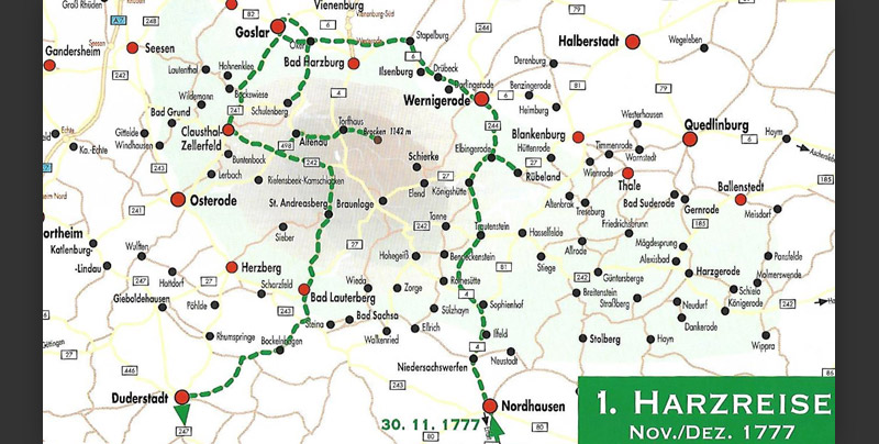Karte erste Harzreise 1777